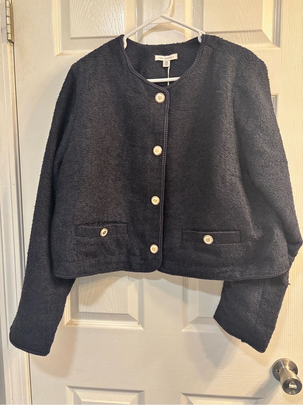 Navy Cropped textured knit Blazer